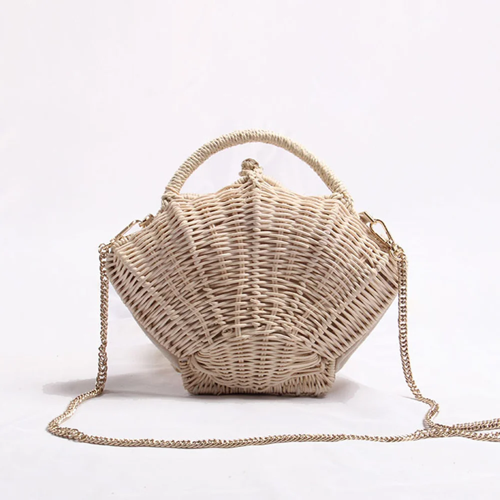

New Shell-shaped Chain Packet Rattan Bag Ins with The Same Paragraph Woven Bag Shoulder Portable Beach Holiday Straw Bag