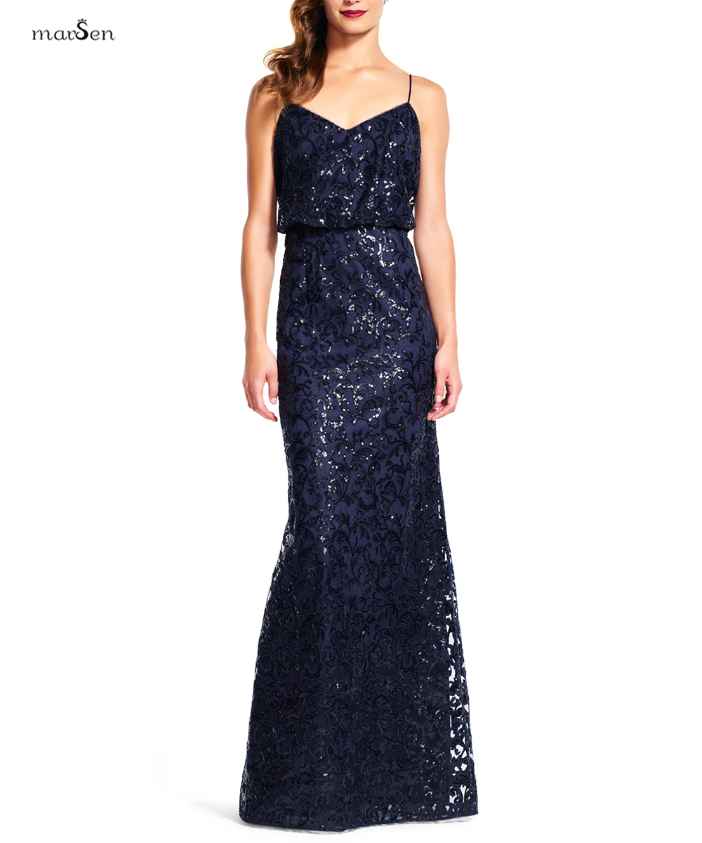 Sexy Black Navy Sequins font b Bridesmaid b font font b Dresses b font Long Vestidos