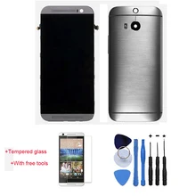 Original 100% Test LCD Touch Screen Digitizer Assembly Frame + Back Cover Housing For HTC One M8 Grey With Free Tools