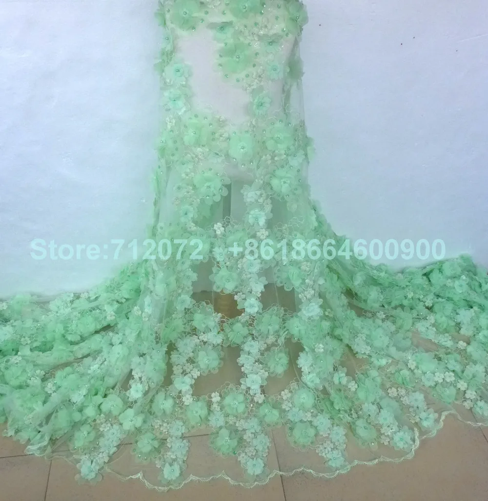 

New Light blue/Off-white/red/Light green handmade 3D flowers pearls sequins netting wedding/ evinging/show dress lace fabric