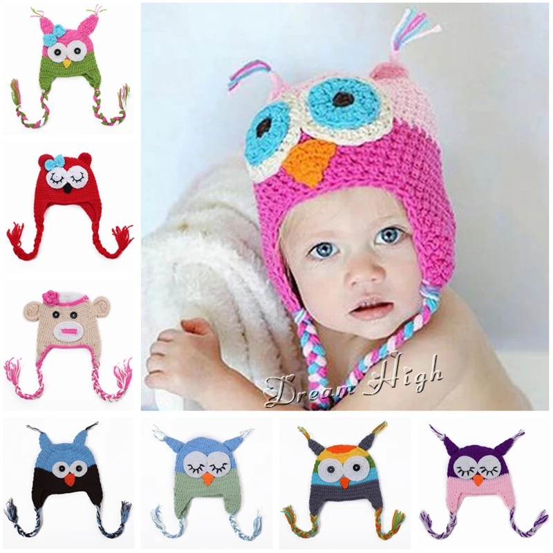 Детские шапки с животными для девочек вязаные крючком совами младенцев ручная