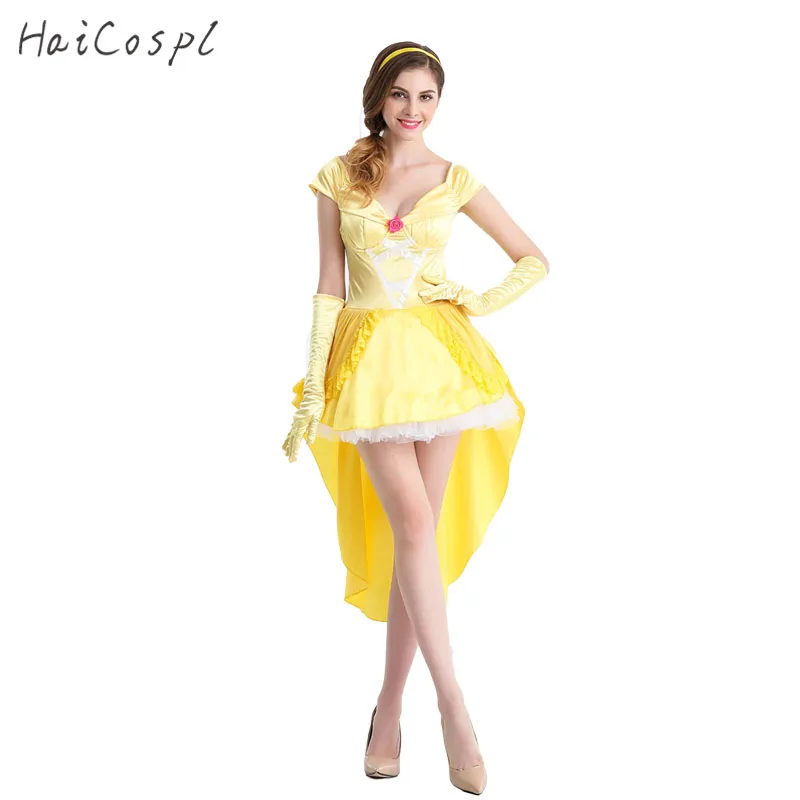 

Women Cosplay Costumes Belle Yellow Princess Sexy Dresses Female Fancy Adult Halloween Carnival Party Girls Disguise
