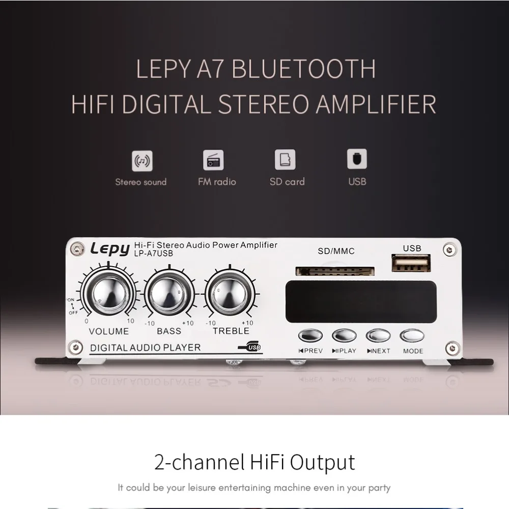 

Lepy 2-Channel Bluetooth 2.1 HiFi Stereo Audio Support SD USB FM Amplifier