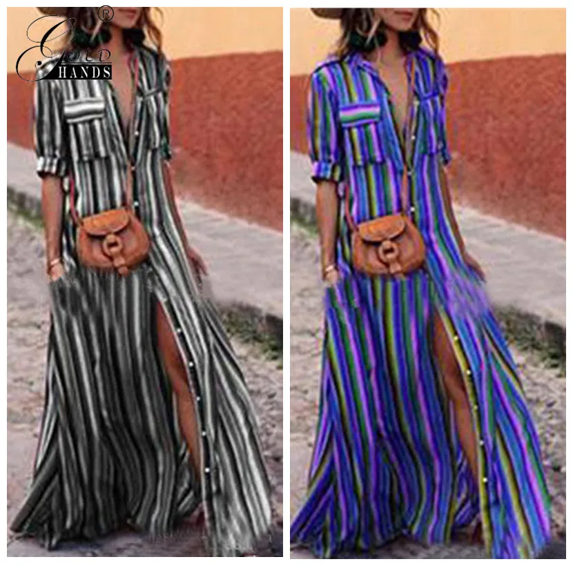 Gold Hands Summer Women Girl Multi-color Striped Short Sleeved Blouse Plus Size Beach Casual Streetwear Lady Shirt Free shipping