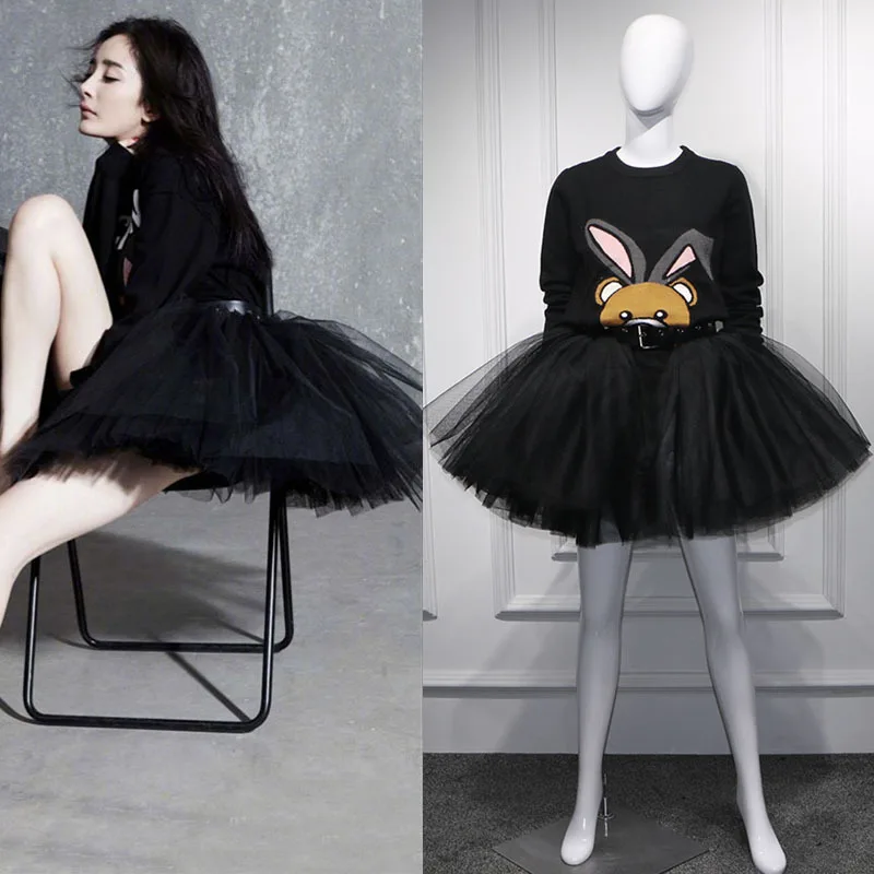 

2019 Early Spring Star Yang Mi Has The Same Black Mid-long Coat Women Pullovers O-Neck Fashion Black Women Sweater