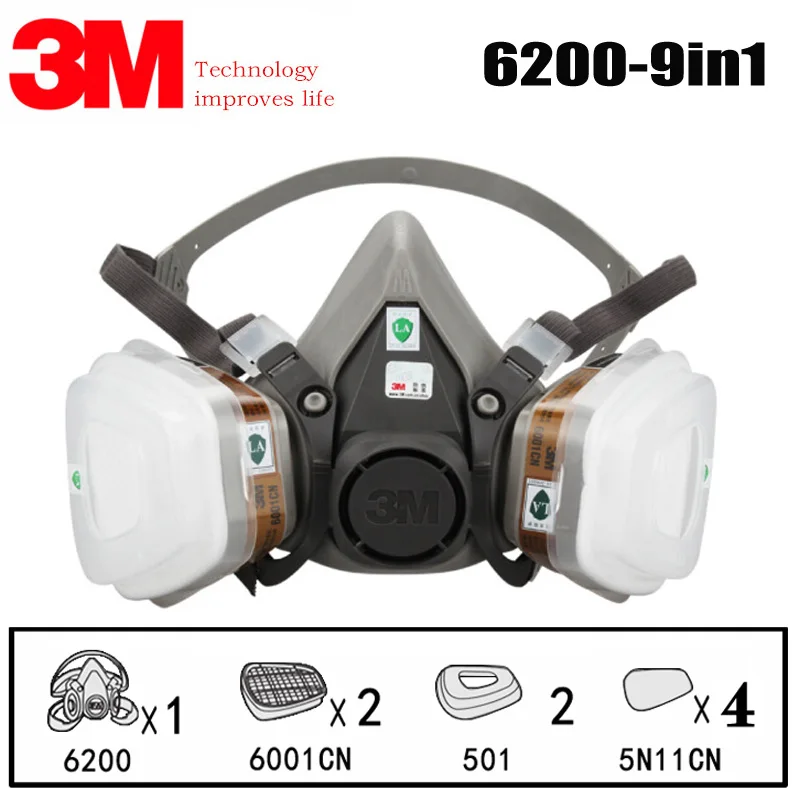 

3M 6200 9 in 1 Suit Half Facepiece Respirator Organic Vapor Respiratory Protection Chemical Respirator Mask