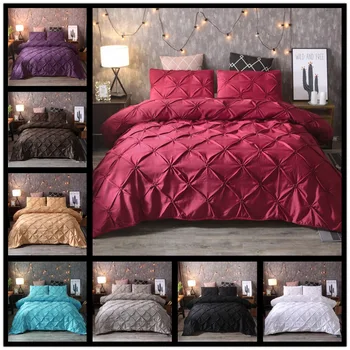 

Grey Black Duvet Cover Bedding Set Solid Bed Covers Pinch Pleat Art Work Single Queen King Size 3 pcs with Pillowcase 80090