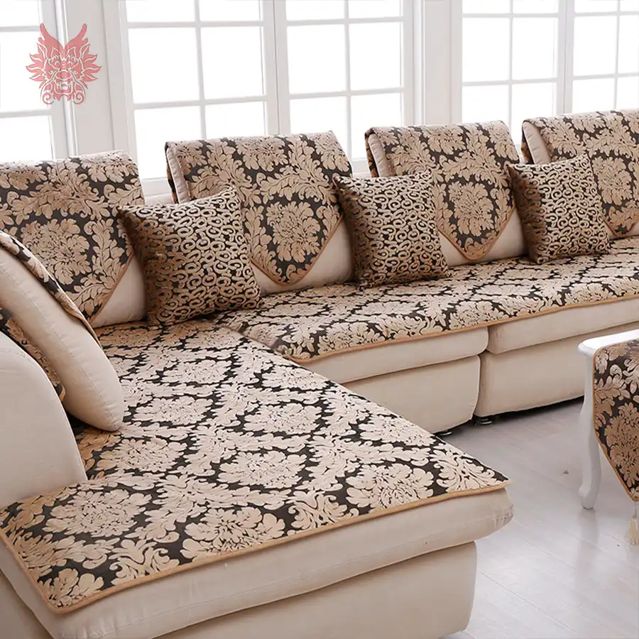 Europe Black Gold Fl Jacquard Terry Cloth Sofa Cover Plush Sectional Slipcovers Furniture Couch Covers Capa Sp3767