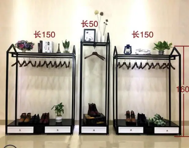 Clothing store hanger display stand floor-standing men and women loading shelves with cabinet display rack side hanging in the i - Цвет: 2