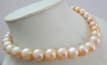 

HOT 18" 9-10 mm south pink nuclear near pearl necklace Yellow clasp