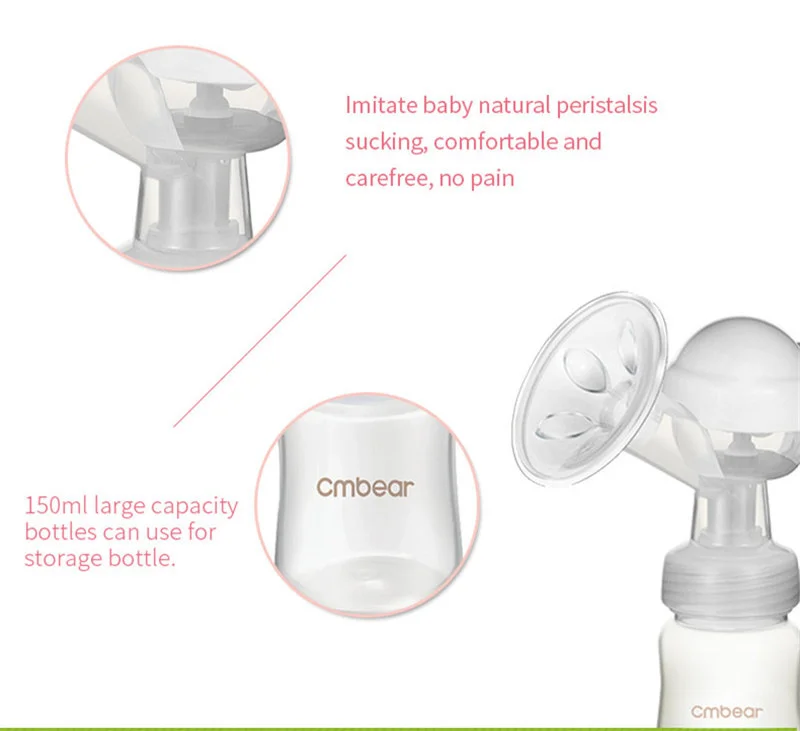 CMbear BPA ручная молокоотсос сильная мощность всасывания сосков 3 шестерни регулировка With150ml бутылка молока для кормления ребенка