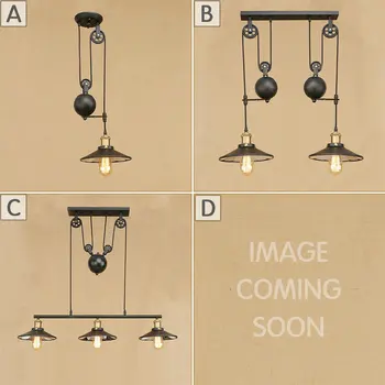 

RH Lightings Retro Iron Pulley Pendant Lights Loft American Vintage Industrial Pulley Rope Antique Edison Pendant Lamps