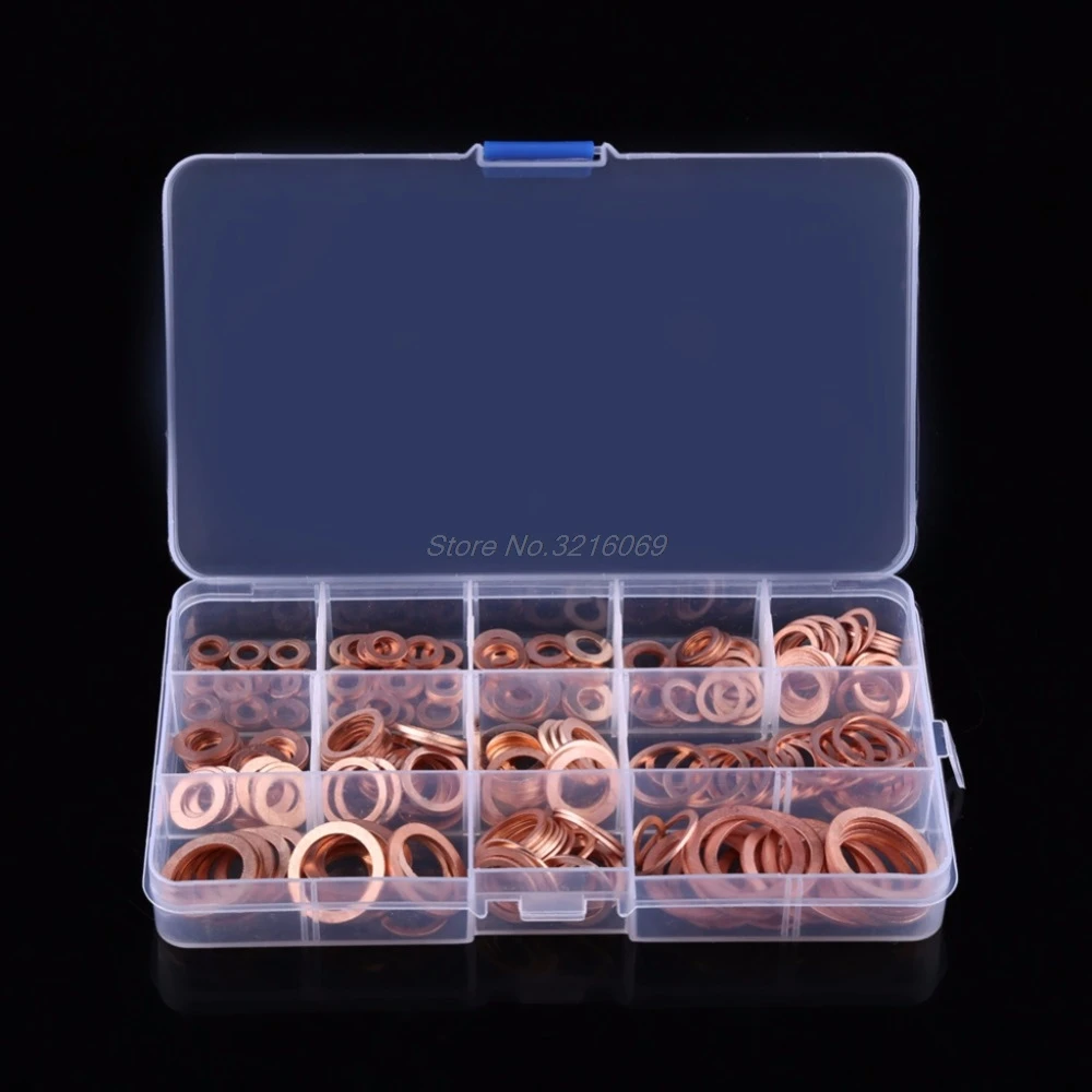 

280Pcs Copper Flat Metric Sealing Washers Assortment Set With Case 12 Sizes New