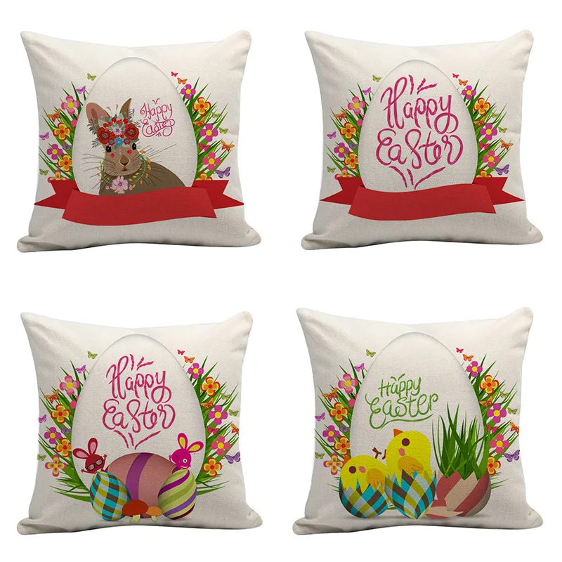 Easter Pillow Case Sofa Bed Home Decoration Festival Linen Cotton Cushion Cover Easter Rabbit