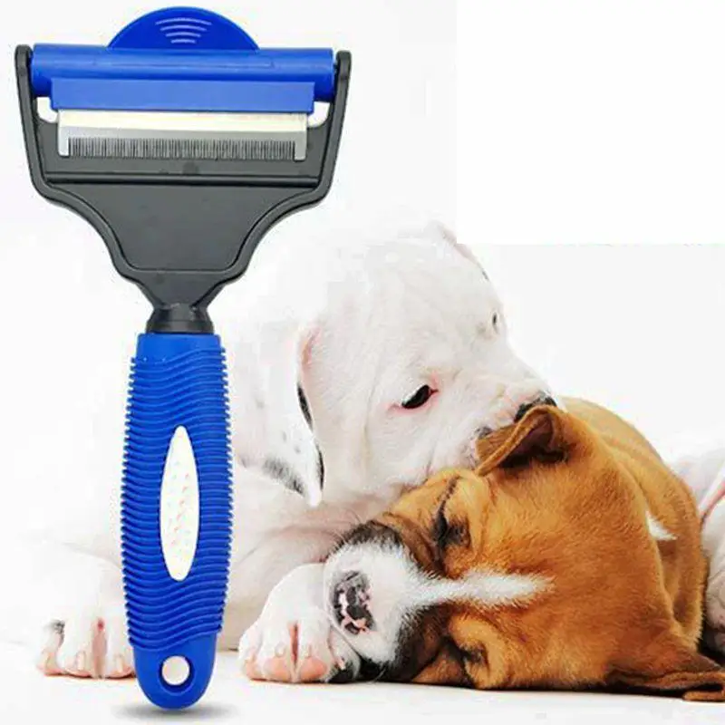 

1 Pcs Pet Grooming Hair Remover Brush For Dog Comb Cat Goods Dual-use Grooming Tools Schnauzer Combs For Dog Brush Husky Blue M