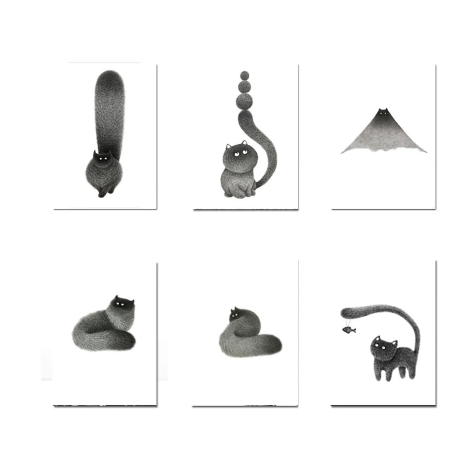 

Nordic Modern Pop Cute Black Hairy Cat Posters Canvas Print Painting Animals Wall Art Modular Pictures Home Decoration Kids Room
