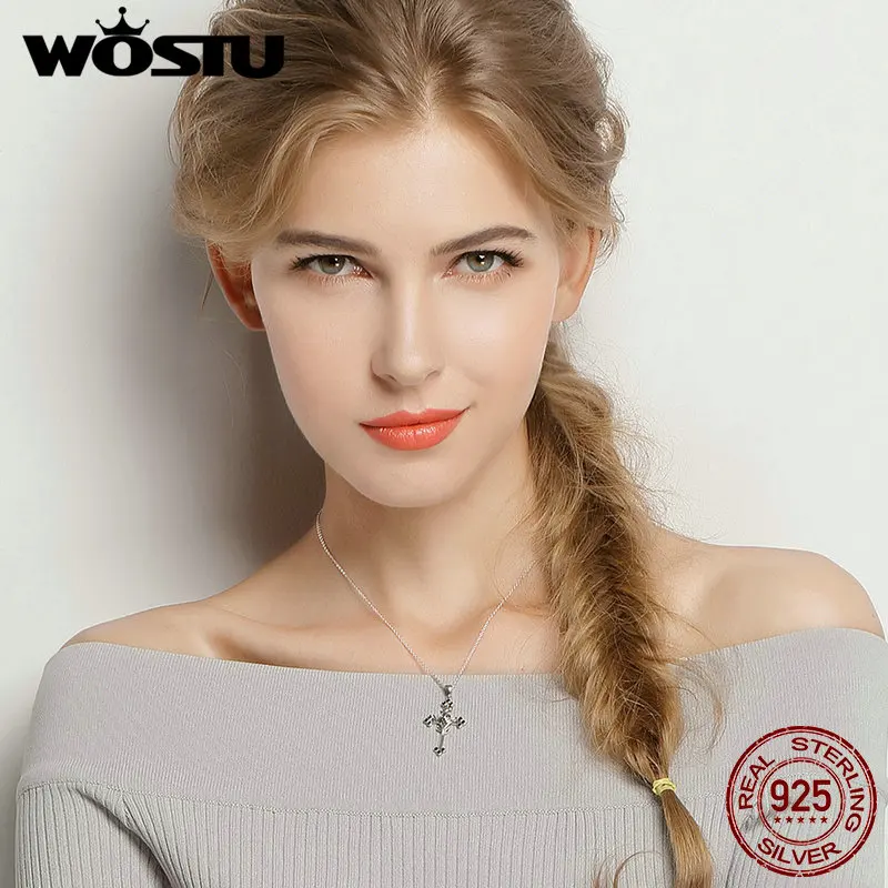 WOSTU Новое поступление Настоящее 925 пробы серебряный кулон из розового креста ожерелья для женщин модные ювелирные изделия CQN091