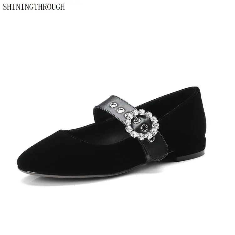 

2019 New Spring Autumn Women Shoes Low Heels Pointed Toe Shoes Crystal Handmade Party Wedding Shoes Mary Janes Elegant