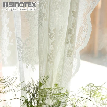 

Retro Pleated Lace Decorative Voile Curtains American Embroidered Style Tulle Curtains Panel Transparent Window Sheer Drapes