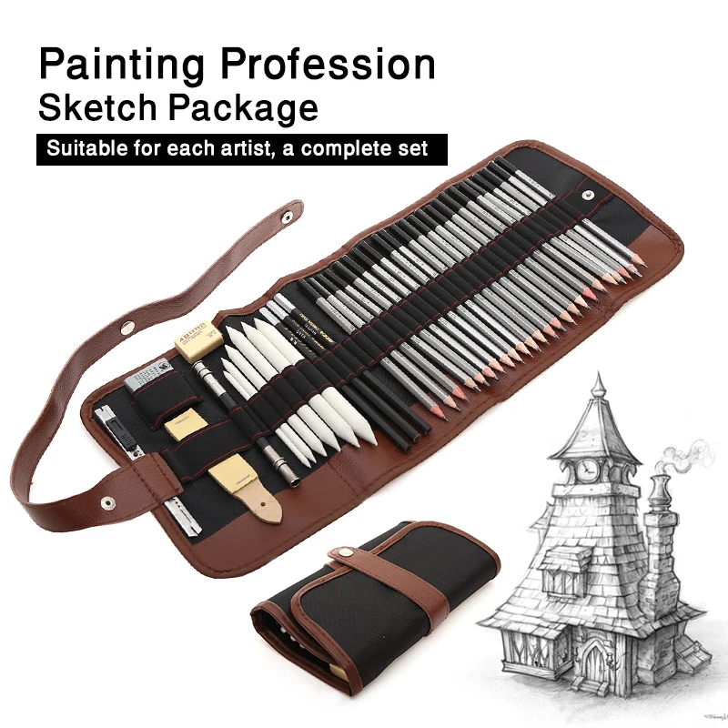 27/39pcs Sketch Pencil Set Professional Sketching Drawing Kit Wood Pencil Pencil Bags For Painter School Students Art Supplies