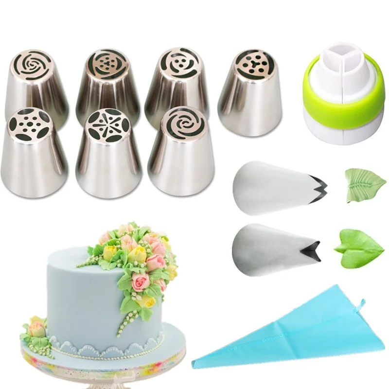 11PCS Pastry Nozzles And Coupler Icing Piping Tips Sets Stainless Steel Rose Cream Bakeware Cupcake Cake Decorating Baking | Дом и сад