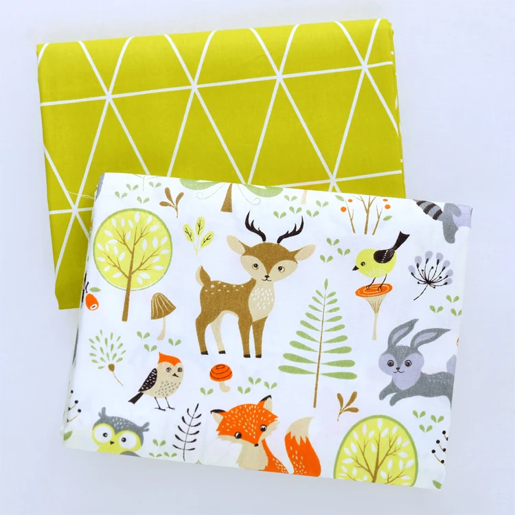 

160x50cm Green Tree Cartoon Twill Pure Cotton Fabric, DIY Baby Bedding Quilt Cover Pillow Case Cloth Christmas Elk Rabbit 160g/m