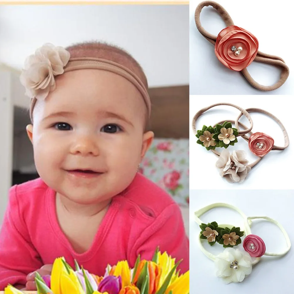 

3Pcs/Set Ribbon Lace Pearl Flower Rubber Rope Girls Hairband Headband Elastic Head Bands For Baby Girls Kids Hair Accessories