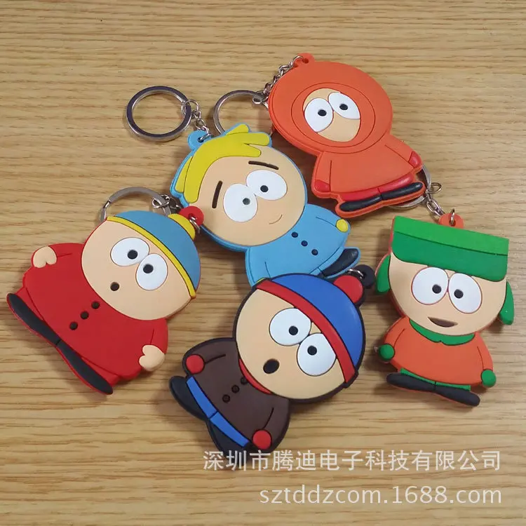 South Park Cartoon PVC Stan Marsh Kyle Broflovski Kenny McCormick cosplay silicona para llaves llavero moda joyería