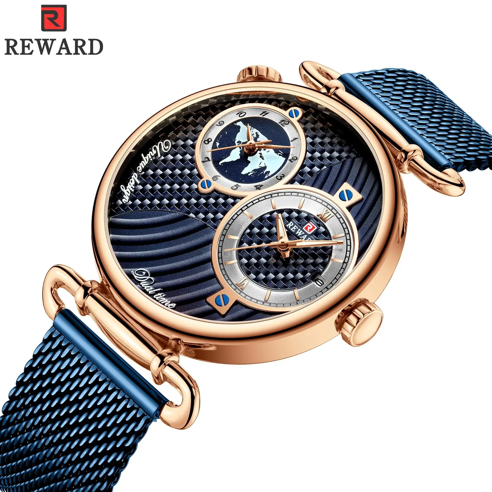 

Mens Watches Top Brand Luxury Blue Dual Display Sport Watch Slim Mesh Waterproof Quartz Watch for Men Relogio Masculino