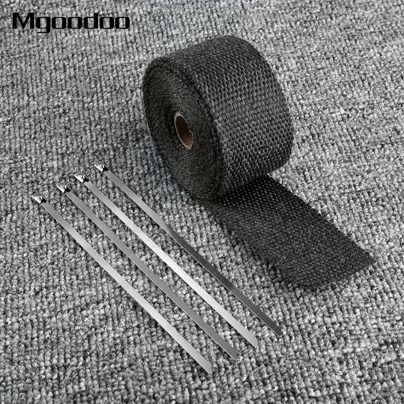 

5M Motorcycle Thermal Exhaust Header Pipe Tape Heat Insulating Wrap Tape Resistant Downpipe Durable Stainless Steel Ties Black