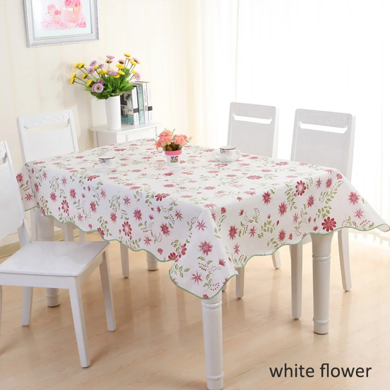 white flower Антиобжимные пластиковые ПВХ кухонные аксессуары для дома прямоугольные маслостойкие водонепроницаемые скатерти покрытие стола - Цвет: white flower