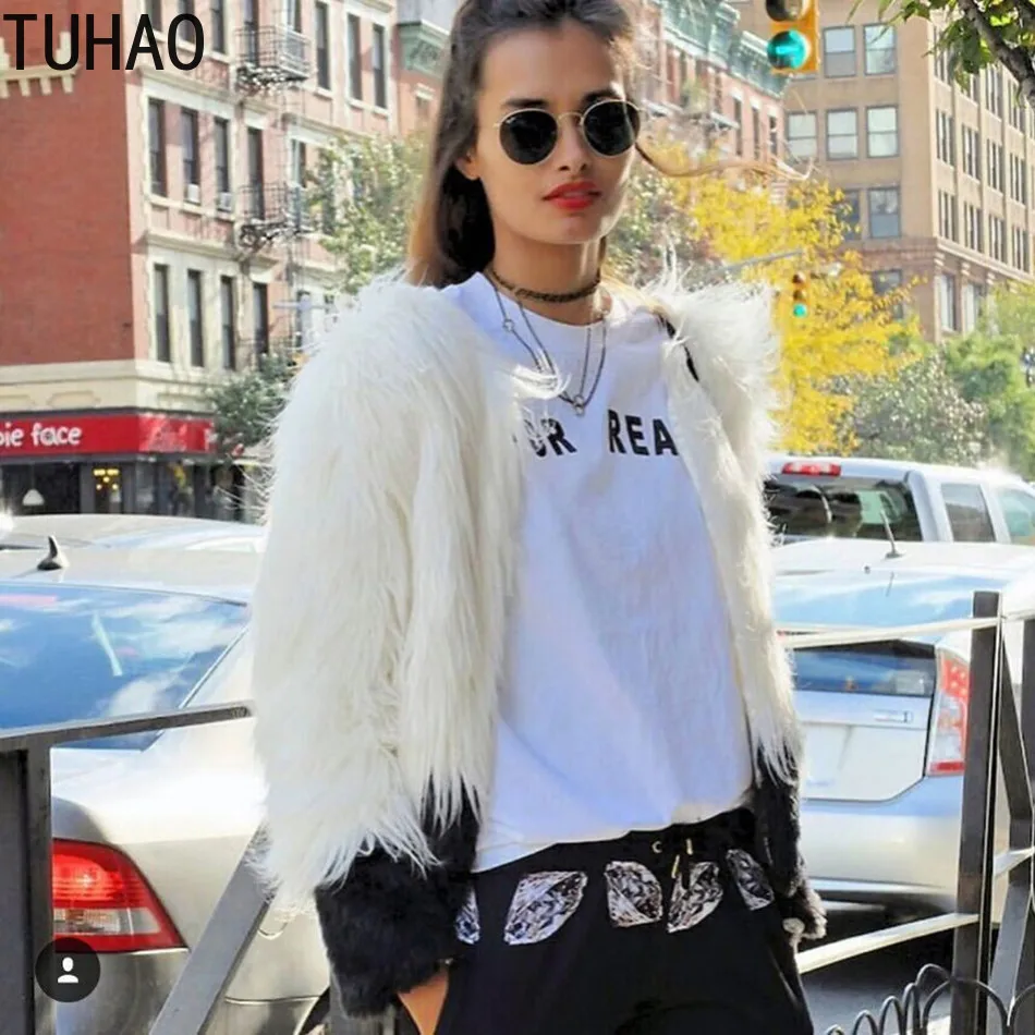 

TUHAO AUTUMN Winter Spliced Office Lady Women Fur Jacket Casual Plus Size 3XL Faux Fur Coats Female Short Fur Outwear