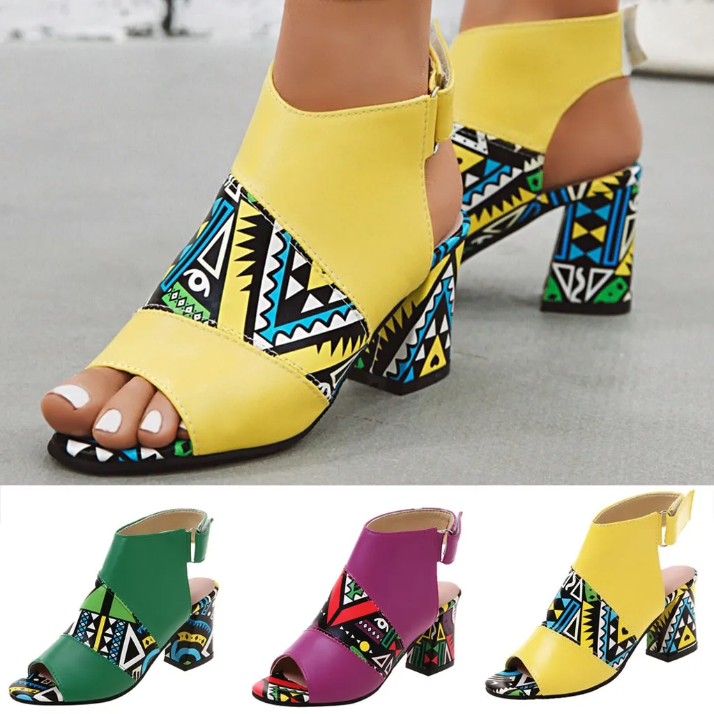 

ONTO-MATO Brand Women Summer Color Matching Fish Mouth Buckle Middle Heel Sandals Casual Shoes Dropshipping Hoge hakken