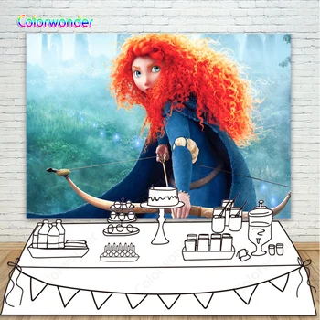 

Princess Theme Photography Background Red Hair Princess Merida with Bow 7x5ft Magic Forest Scenery Birthday Backdrop for Newborn