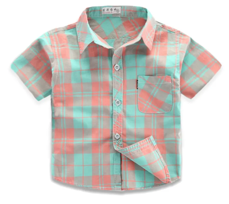 Новая летняя рубашка для маленьких мальчиков повседневные клетчатые Детские рубашки в полоску детская одежда с короткими рукавами хлопковая рубашка для мальчиков и девочек Подарки От 1 до 10 лет
