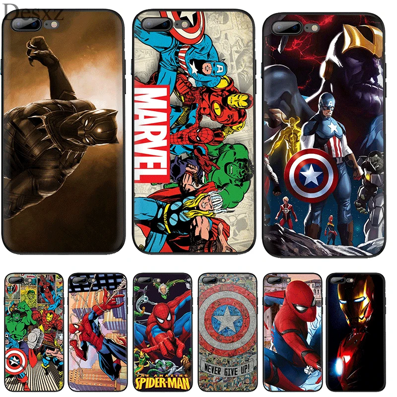 Силиконовый ТПУ чехол для телефона Marvel Avengers Heros iPhone 11 Pro X XS Max XR 6 6s 7 8 Plus 5 5S SE