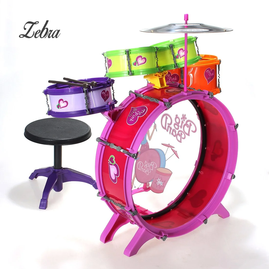 Plastic Drum Kit Musical Instruments Toy for Children+Chair+Large Brass