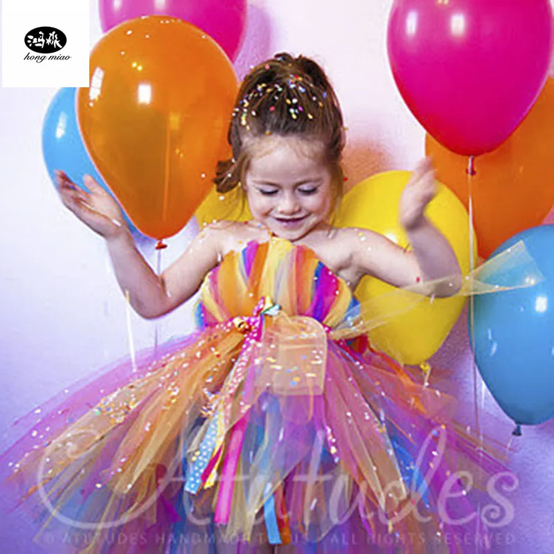 Girls Rainbow Unicorn Dress Eveving Party Princess Tutu Wedding Party Dress Frocks for Girl Children Teenagers Prom Dresses