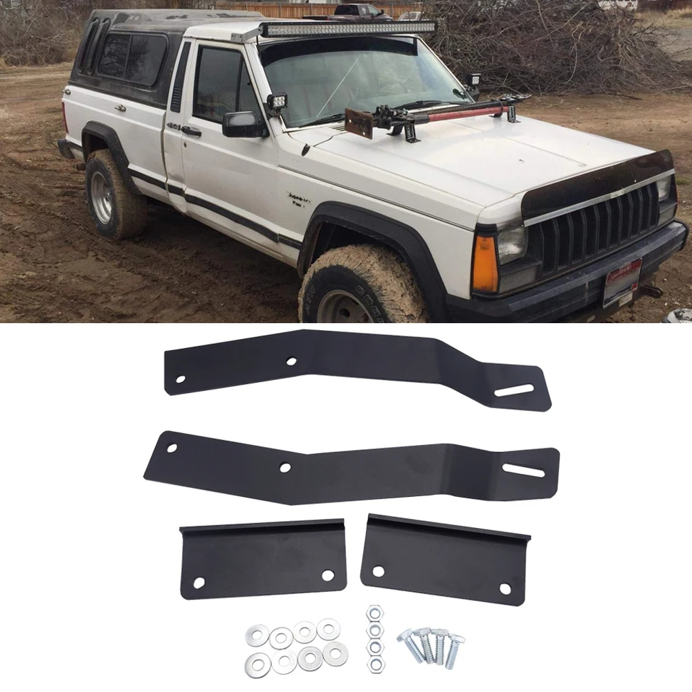 Summerwindy Support de fixation pour pare-brise supérieur 50 pouces LED incurvées pour modèles 1984-2001 4WD//2WD XJ Cherokee