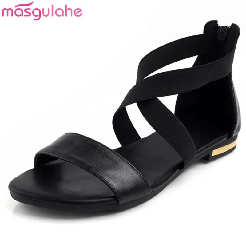 

Masgulahe 2018 New arrivals high quality genuine leather women sandals fashion summer shoes flat sandals black ladies shoes