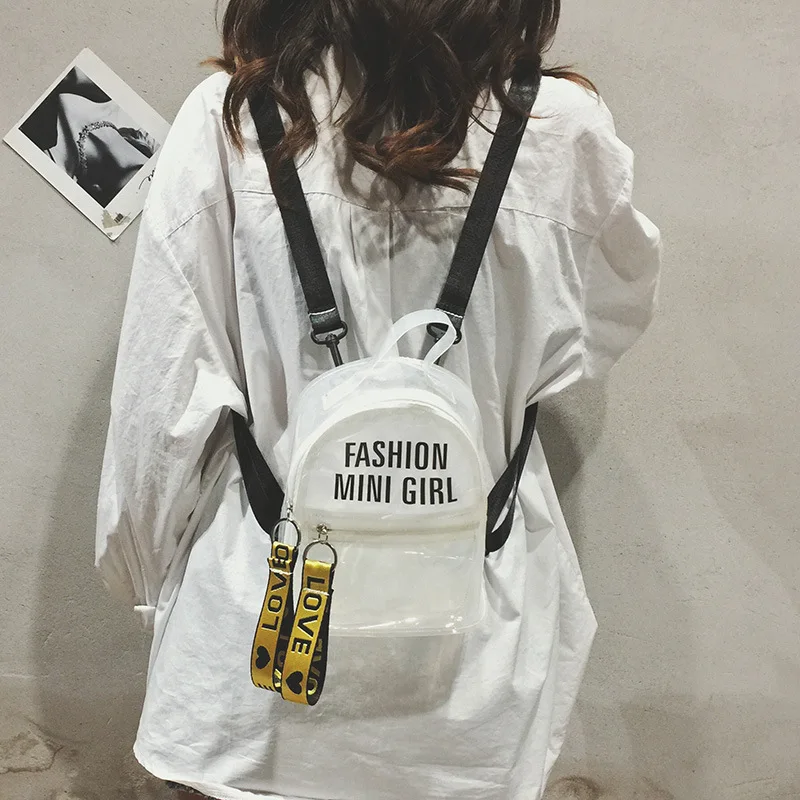 

Letter Clear Transparent PVC Women Backpacks PU Clear Jelly Backpack Fashion Teenage Girls Shoulder Bags Portable Travel Bag New