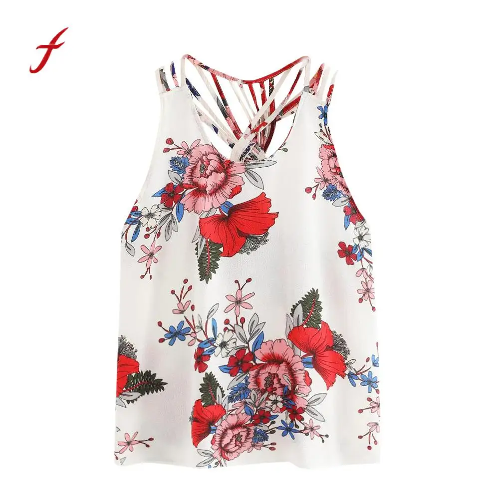 

Feitong Women Summer Tank Tops 2018 Sexy Women Floral Printing Top Tees Women Sleeveless Vest Tank Shirt Cami Top /PY