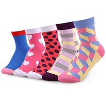 5 пар/лот Осень Зима теплые толстые Хлопковые женские носки геометрические носки с принтом в форме сердца высокого качества Женский носок в стиле ретро 04-2273