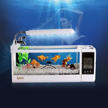 

Mini Betta Fish Tanks Aquarium LED Lighting Fish Tank with Pen Holder LCD Display Screen and Clock Mini Aquarium Pecera