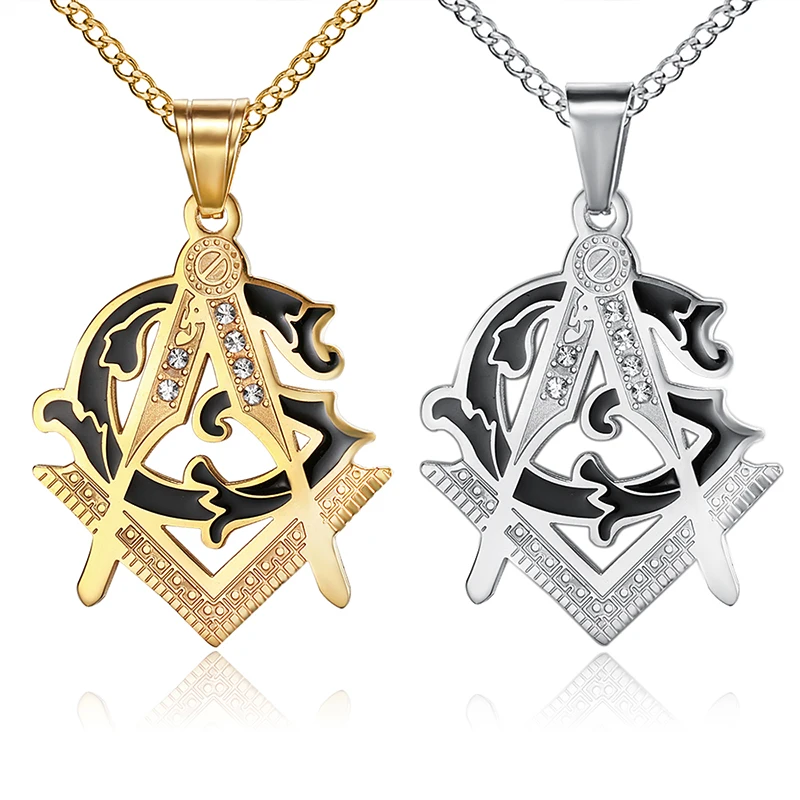 

316l stainless steel gold masonc freemason signet pendants necklaces for men women