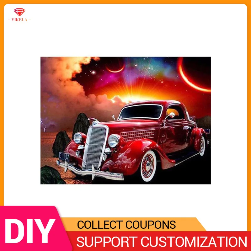 

5D DIY Diamond Painting Embroidery Round/Square Drill Painting Stitch Red Car At Night Sun Set Glow Home Decoration Gift