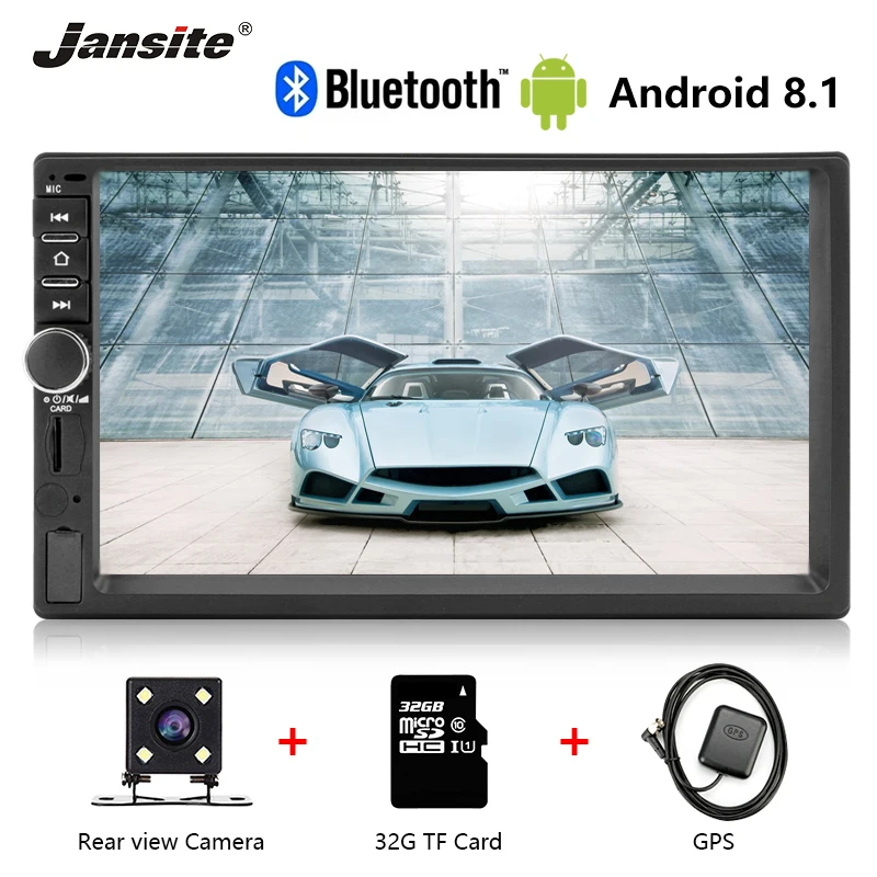 

Jansite 7" Two din car Car multimedia player Android 8.1 player Touch screen GPS Navigation Bluetooth audio With Backup cameras