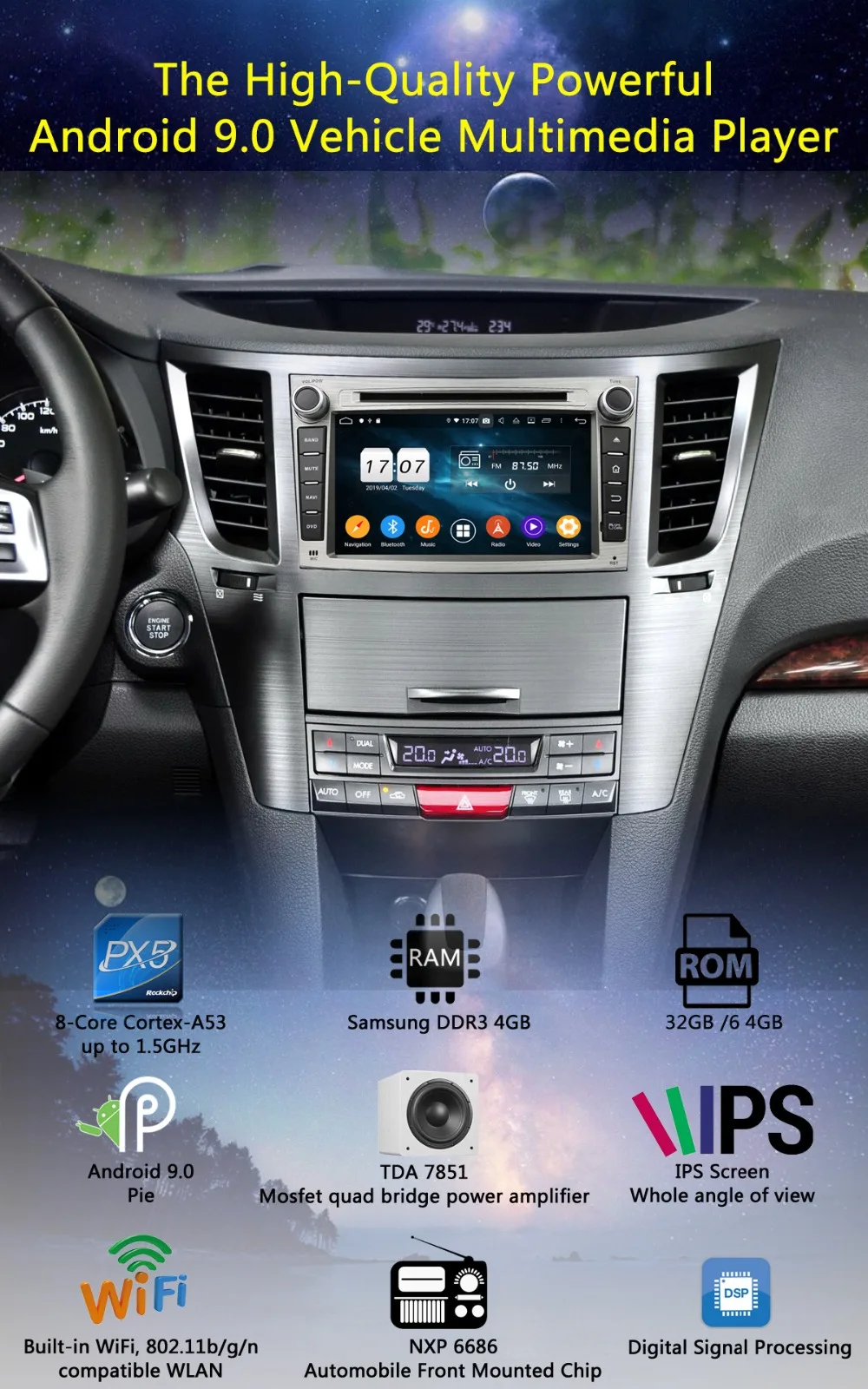 Cheap 7" IPS 1920*1080 8Core 4G RAM+64G ROM Android 9.0 Car DVD Player For Subaru Legacy Outback 2009-2014 DSP Radio GPS Parrot BT 1