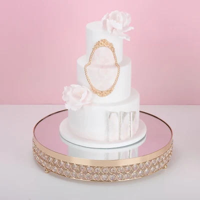 Золотые хрустальные бусины, подставка для торта, зеркальная поверхность, подставка для десерта и кексов, стол, украшение для свадебной вечеринки, инструмент для выпечки, сладкая Конфета - Цвет: 35cm