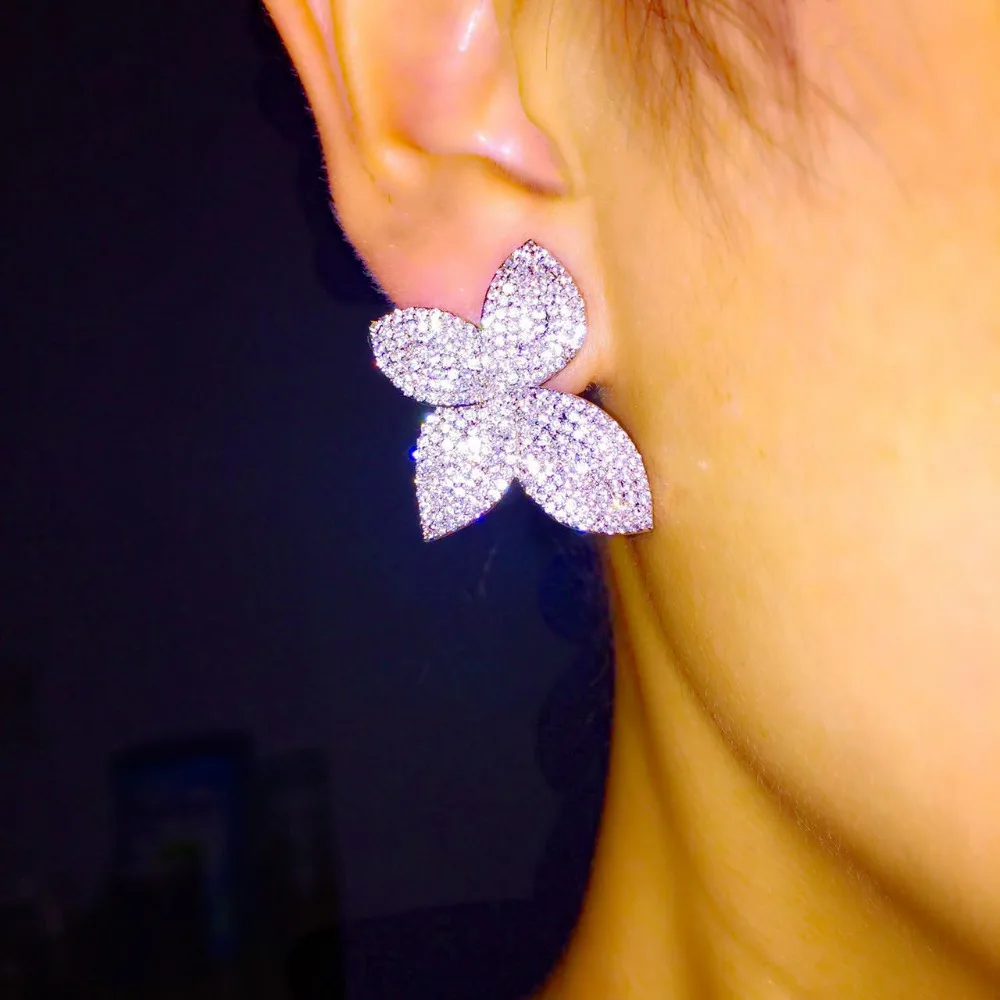 Brincos Zirconia Ear Accessories Earrings Unique Design Geometric Rose Flower Shaped Cz Pave Setting Elegant Earring